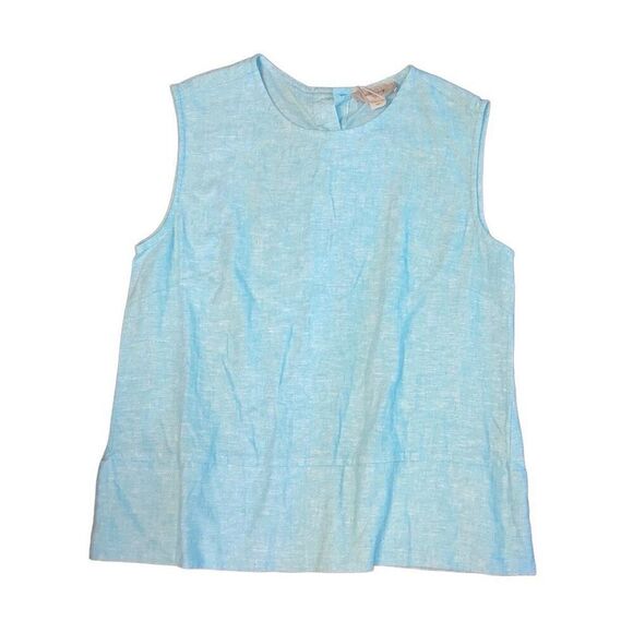 NWT Charlie Paige Blue Linen Blend Sleeveless Blouse Top Button Back Size Small - Picture 1 of 8